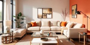 Mobilier modern într-un spațiu de locuit confortabil.