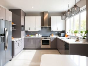 Bucătărie modernă cu design contemporan și elemente inovatoare.