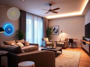 camera moderna cu gadgeturi inteligente in interior