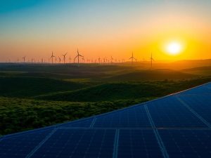 Energie solară și eoliană alimentând peisajul.