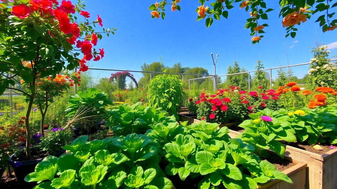 Grădină ecologică plină de viață și culoare.